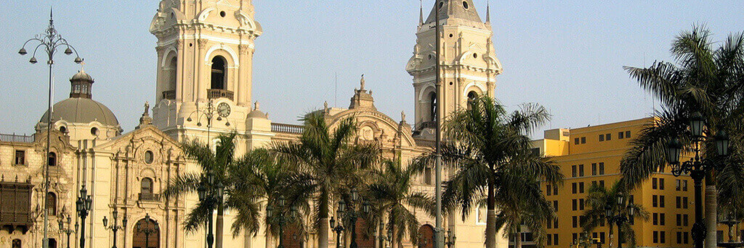 Lima's Plaza Mayor with the grand Cathedral, a colonial landmark in Peru's historic capital. 