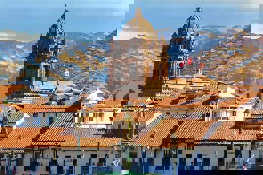 Cusco's Plaza de Armas and cathedral sit beneath the Andes in Peru's historic capital. 