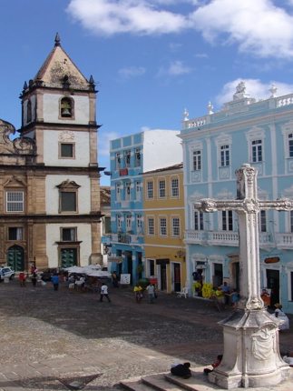 Historic Sao Francisco Church and colourful colonial buildings in Pelourinho, Salvador, Brazil. 