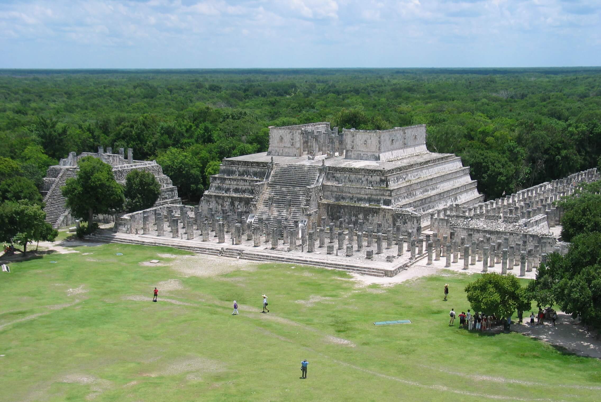 Aerial view of the  Temple of the Warriors and the Group of a Thousand Columns at Chichen Itza, Yucatan, Mexico. 