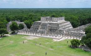 Aerial view of the  Temple of the Warriors and the Group of a Thousand Columns at Chichen Itza, Yucatan, Mexico. 