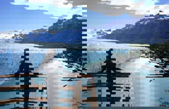 Scenic glacier view from the Perito Moreno lookout in Patagonia, Argentina. 