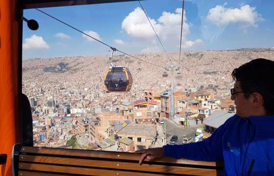 La Paz's cable car glide above Bolivia's capital, framed by Andean peaks. 