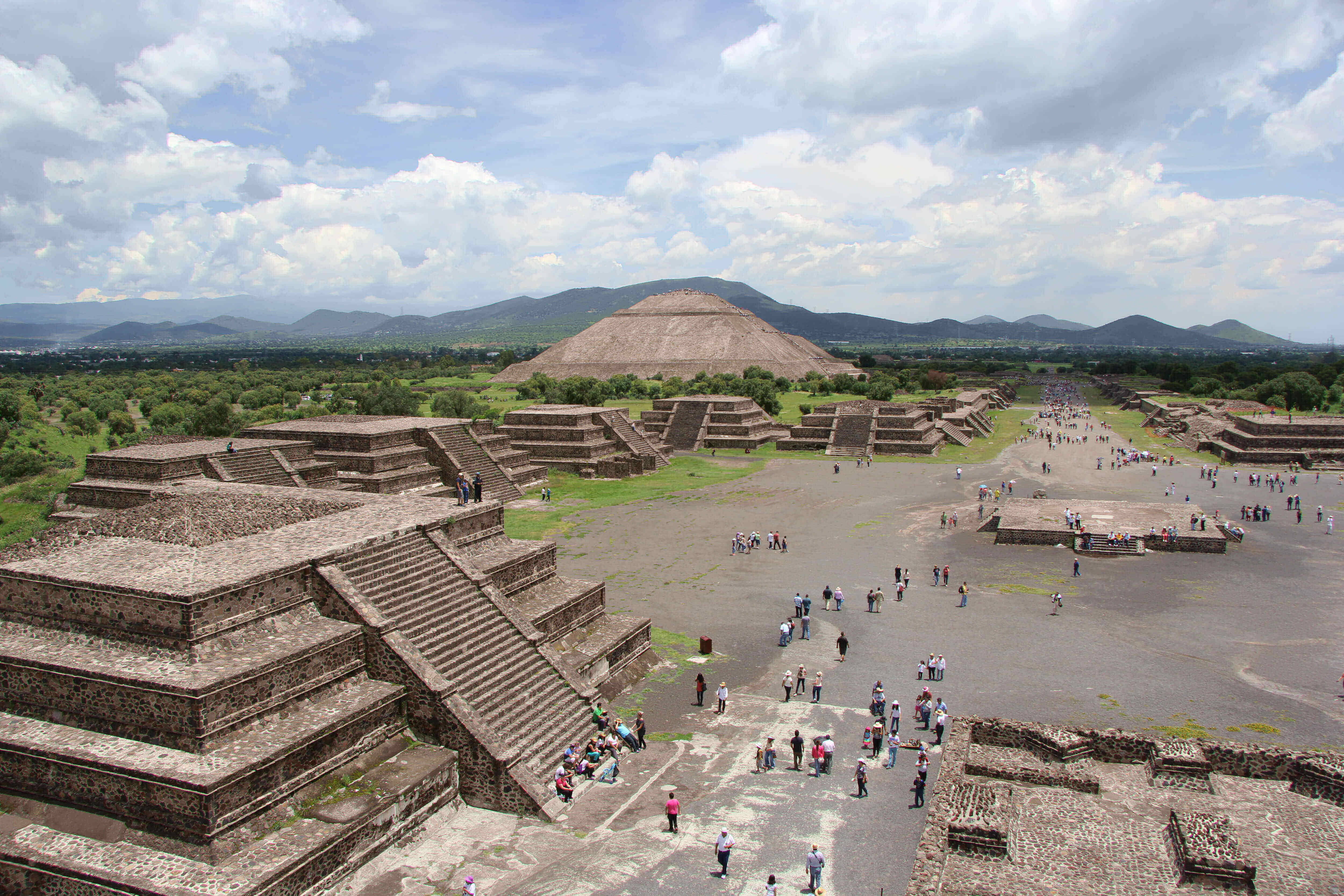 Mexico- Expansive view of Teotihuacan's ancient pyramids and the Avenue of the Dead. 