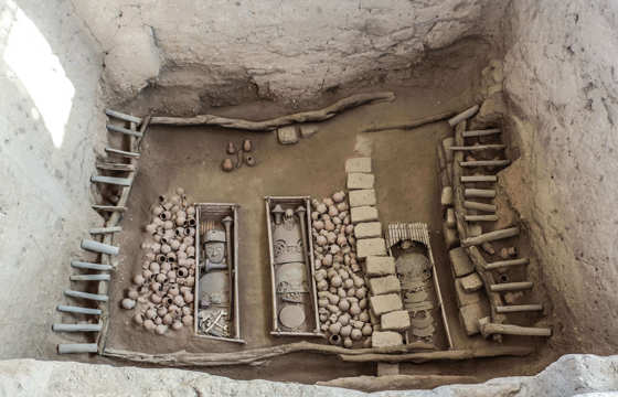 An excavated tomb in Sipan reveals the resting place of warriors with offerings and ancient relics. 